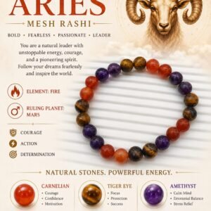 ♈ Aries (Mesh Rashi) Zodiac Crystal Healing Bracelet – Carnelian, Tiger Eye & Amethyst