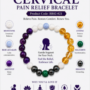 Premium Cervical Pain Relief Crystal Healing Bracelet – Malachite, Hematite, Amethyst, Moonstone, Citrine & Blue Lace Agate
