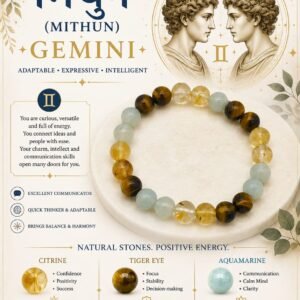 ♊ Gemini (Mithun) Zodiac Crystal Healing Bracelet – Citrine, Tiger Eye & Aquamarine