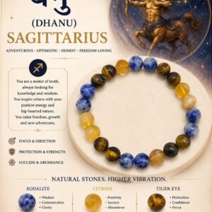 ♐ Sagittarius (Dhanu) Zodiac Crystal Healing Bracelet – Sodalite, Citrine & Tiger Eye