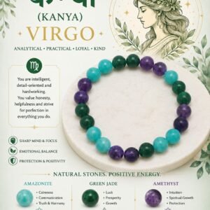 ♍ Virgo (Kanya) Zodiac Crystal Healing Bracelet – Amazonite, Green Jade & Amethyst